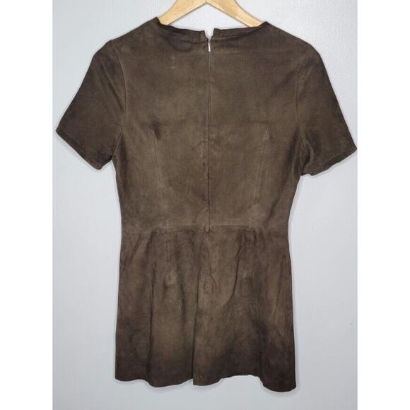 Muubaa Dress Womens 4 Brown Gray Suede Mini Tunic Dark Academia Leather Top Tee - Picture 5 of 7